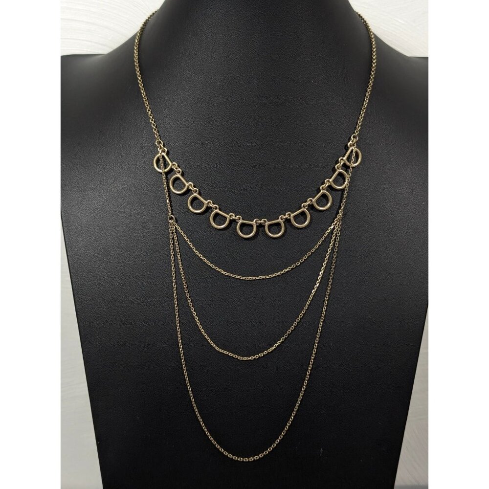Lucky Brand Gold Tone Horse Bit Chain Derby Equestrian Layered Necklace Western